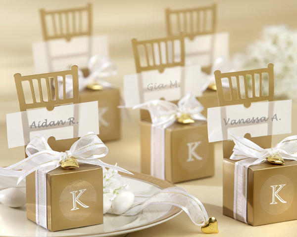 Miniature Gold Chair Favor Box with Heart Charm and Ribbon (Set of 12)